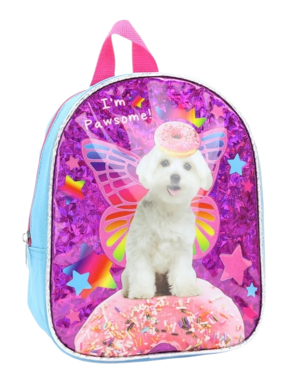 Kids Pink Sequin Dog & Donut Mini Backpack 10"